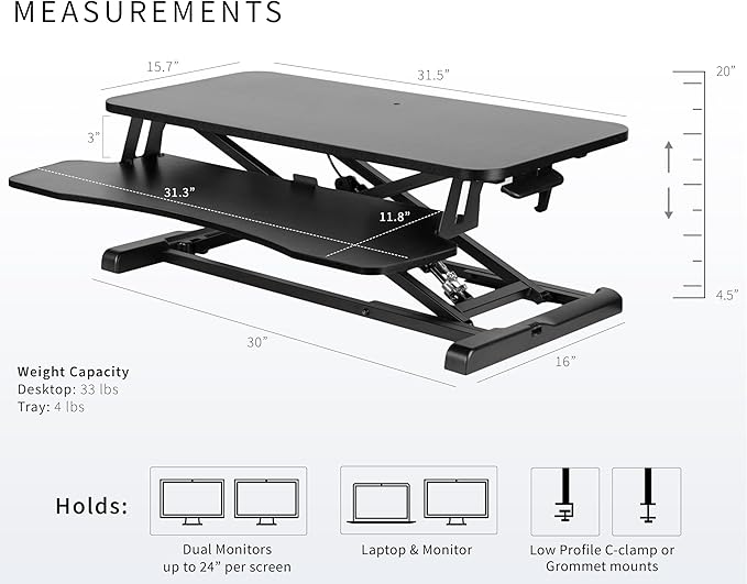 VIVO 32 inch Carbon Fiber Desk Converter, K Series, Height Adjustable Sit to Stand Riser, Dual Monitor and Laptop Workstation with Wide Keyboard Tray, Black, DESK-V000KR