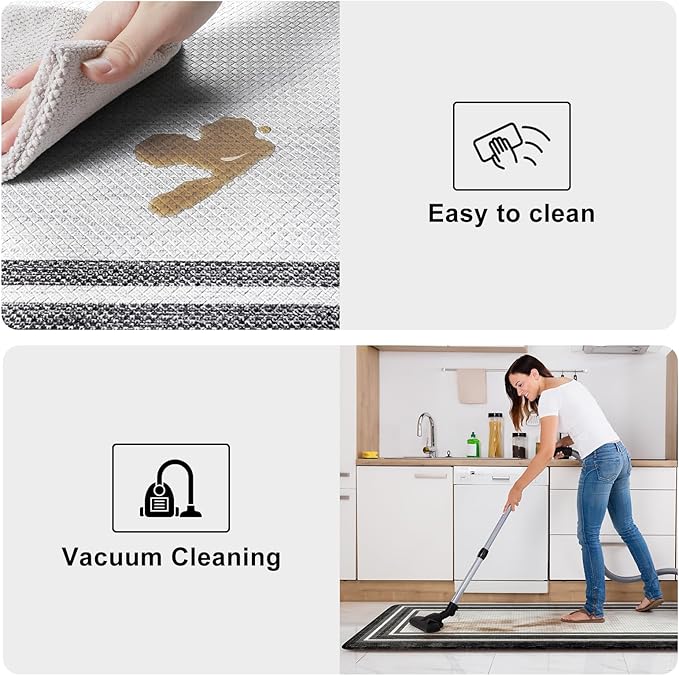 KIMODE Anti Fatigue Kitchen Mats for Floor 20"x59"+20"x32", Farmhouse Kitchen Rugs Sets of 2, Cushioned Non Slip Kitchen Mats for Floor, Comfort Kitchen Floor Mats for Sink Laundry Desk Black