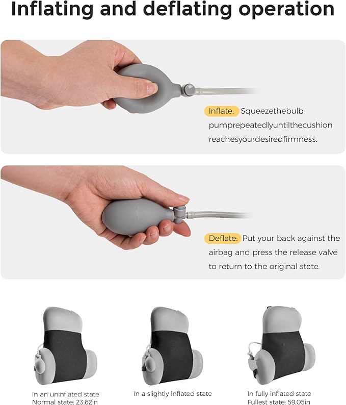 BEBAS Lumbar Support Pillow for Office Chair & Car Seat - Memory Foam Back Cushion with Adjustable Air Cushion, Dual Strap System for Back Pain Relief (Fits Gaming/Home Chairs)