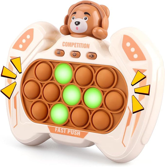 Fast Push Game Fidget Toys for Kids, Handheld Puzzle Game Sensory Toys, Quick Push Light Up Pop Game Gifts for 3-12 Year Old Boys Girls, Easter Basket Stuffers (Brown Bear)