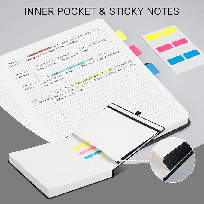 EMSHOI Meeting Notebook for Work with Action Items - 240 Pages, A4 Project Planner, PU Leather Meeting Agenda/Minutes Journal Organizer for Women Men, Note Taking, Office Business, 8.5"x11", Black