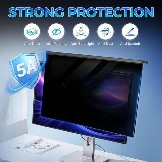 5A Magnetic Computer Privacy Screen Filter 24 inch, Removable Hanging Anti Blue Light Privacy Panel for 16:9 Widescreen Monitor, Anti-Glare Protector 24in