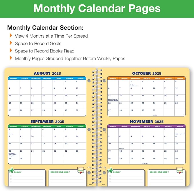 Global Datebooks 2025-2026 Elementary Student Planner 8.5x11 - Dated Weekly & Monthly Academic Planner (Large) with Ruler/Bookmark & Stickers, Ideal for Homework, Block Style, School Supplies