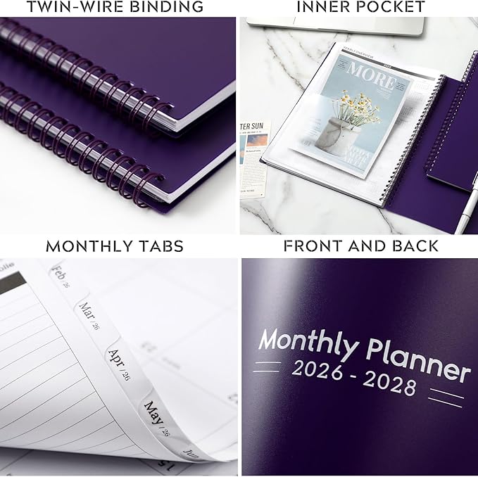 2026-2028 Monthly Planner - 3 Year Monthly Planner 2026-2028, Jan 2026 - Dec 2028, 9" x 11", 36-Month Calendar with Tabs - Purple