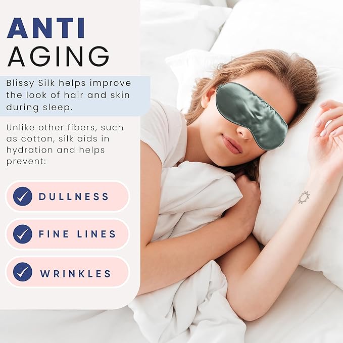 BLISSY Silk Sleep Mask - Mulberry Silk 22 Momme 6A Fibers - Complete Blackout - Hypoallergenic - Pull On - Matcha