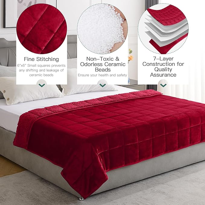 Lofus Weighted Blanket for Adults(20 lbs, 60" x 80"), Queen Size Heavy Blanket Machine Washable, Soft Weighted Blankets for Stress Relief and Sleep Promotion,Burgundy