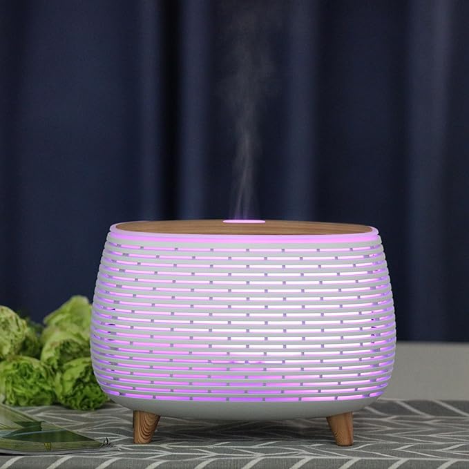 2-in-1 BT Speaker & Ultrasonic Essential Oil Diffuser,Aromatherapy Diffuser Cool Mist Humidifier with 7 Colors Lights for Large Room Home Office,400ml(White+Wooden Grain)