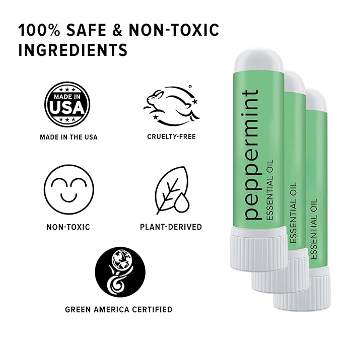 MOXĒ Peppermint Essential Oil Nasal Inhaler, Therapeutic No-Mess Aromatherapy, Cooling, Refreshing, Invigorating, Uplifts Mood and Positivity, Pure and Undiluted, Made in USA (3 Pack)`