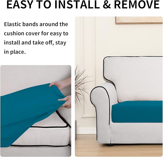 Easy-Going 100% Waterproof Chair Sofa Seat Cushion Slipcovers Couch Cushion Cover Stretch Furniture Protector for Kids, Pets (Chair Cushion, Peacock Blue)