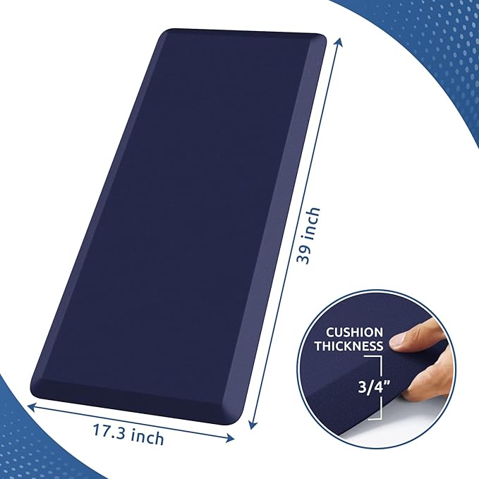KitchenClouds Kitchen Mat Cushioned Anti Fatigue Kitchen Rug 0.8inch Waterproof Non Slip Kitchen Rugs and Mats Standing Desk Mat Comfort Floor Mats for Kitchen Sink Office (17.3"x39",Blue)