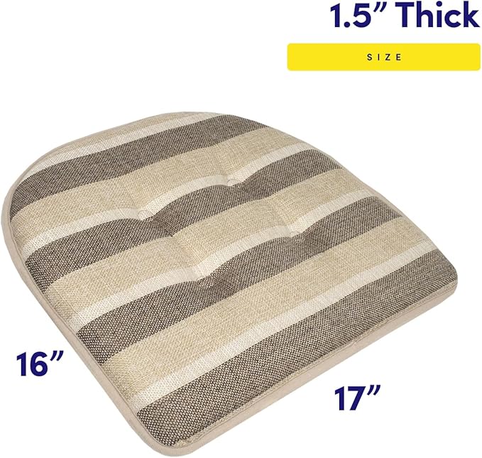 Sweet Home Collection Chair Cushion Memory Foam Pads Tufted Slip Non Skid Rubber Back U-Shaped 17" x 16" Seat Cover, 2 Count (Pack of 1), Bradford Beige/Brown