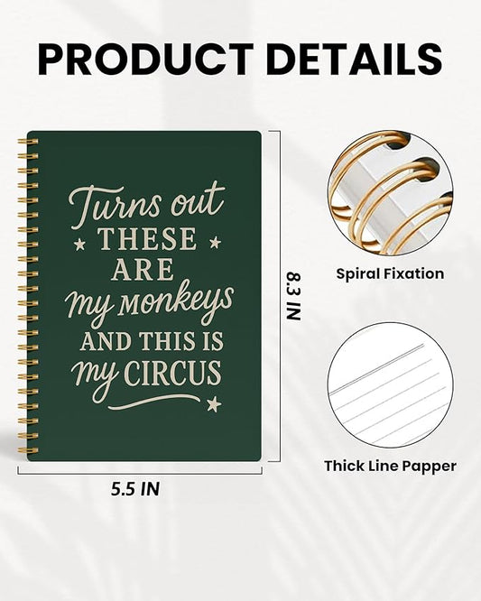 Green Funny Office Notebook, Work Journal Notebook for Women Men Coworkers, Funny Office Supplies, Turns Out These Are My Monkeys Humorous Spiral Notebook, 5.5x8.3 Inch 558
