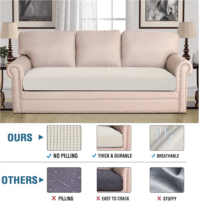 H.VERSAILTEX Super Stretch Individual Seat Cushion Covers Sofa Covers Couch Cushion Covers Slipcover Sets Thick Jacquard Textured Twill Fabric (1 Piece Sofa Cushion Cover, Porcelain)