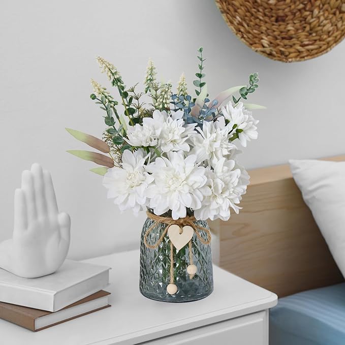 Leftover Fake Flowers in Vase,White Artificial Flowers Centerpieces for Tables,Fake Plant and Faux Flowers for Vase,Silk Flower Arrangements for Home Decor Living Room,Coffee Table Decor