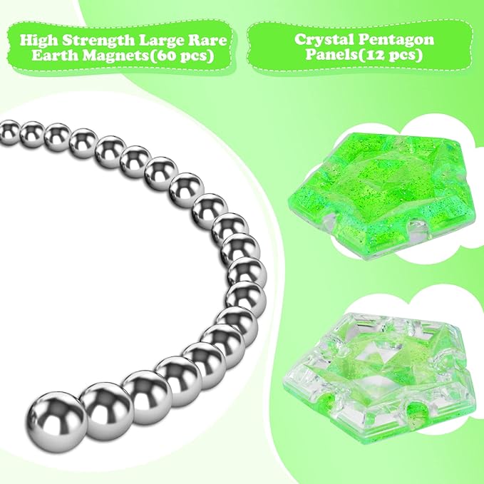 Magnetic Fidget Sphere Magnet Toys - Holographic Glitter Bright Green - Magnets Sensory Toys - 12 Piece Set - Creativity Beyond Imagination, Inspirational, Recreational, Fun Desk Toy for Adults