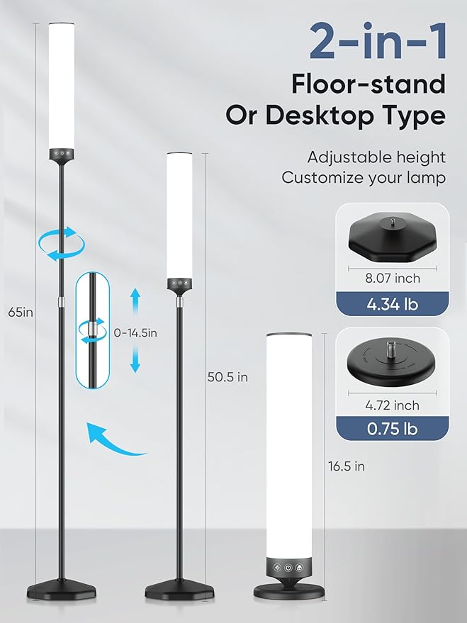 Light Therapy Lamp 10,000 Lux Happy Therapy Light with Remote, 2-in-1 Pedestal to Tabletop Lighting, Full Spectrum Daylight Lamp with Adjustable Color/Brightness/Timer, Memory Function, 24W