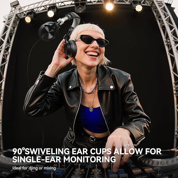 OneOdio A71D Wired Over-Ear Headphones, Studio Monitor Headsets, Hi-Res DJ Stereo Headphone with Foldable Design, 3.5/6.35MM Plug for AMP Recording Podcast Mixing PC Guitar - Black