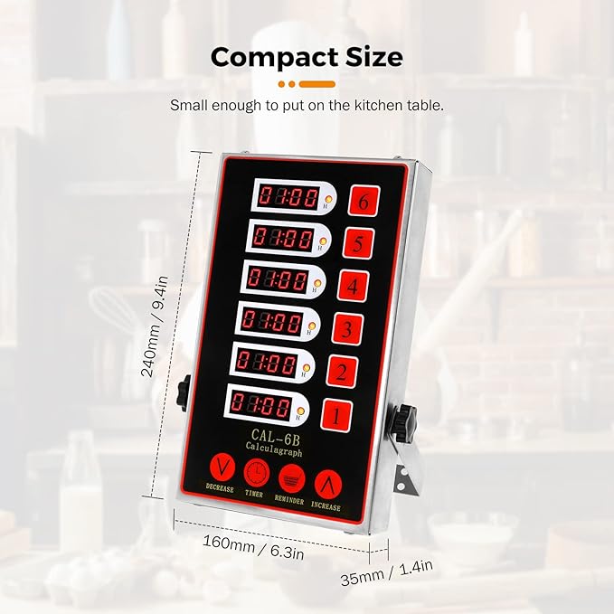 BEAMNOVA 6 Channel Digital Kitchen Timer Cooking Reminder Commercial Loud Ring Alarm Stainless Steel Adjustable Volume