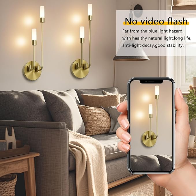 Tipace Gold Wall Sconce Set of 2,Indoor Mid Century Wall Light 2-Lights Bathroom Vanity Light Fixture with Glass Shade for Bedroom Living Room Hallway Kitchen Warm White 3000K(with G9 Bulbs)