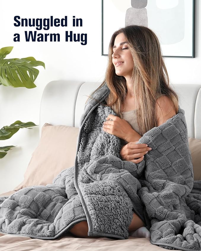 Kivik Dual Sided Weighted Blankets for Adults, Buttery Soft Stylish Checkered Heavy Blankets for Couch Sofa Bed - Ultra-Fluffy Fabric Brings Cloud-Like Comfort (48"x72"，Grey，15 Pounds)