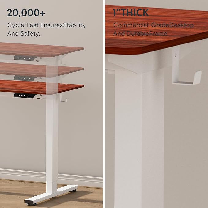 FLEXISPOT EN1 One-Piece Standing Desk, 55 x 28 Inches Electric Height Adjustable Desk for Home Office (White Frame + Mahogany Desktop, 2 Packages)