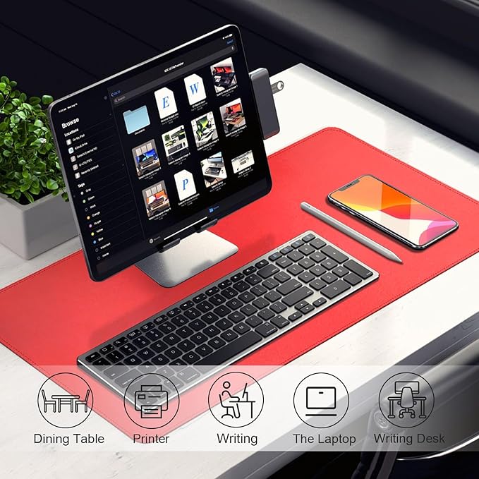 Large Desk Pad 47.2" x 17", Leather Desk Mat Protector, Non-Slip PU Leather Desk Blotter Pad, Large Mouse Keyboard Mat, Waterproof Desk Cover Pad for Office & Home(Candy Red)