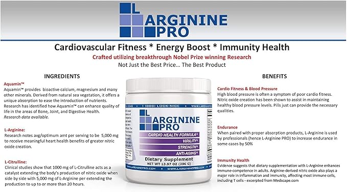 L-ARGININE PRO | 5,500mg L-Arginine Plus L-Citrulline 1,100mg Grape Powder Drink Mix Supplement for Increased Nitric Oxide Production