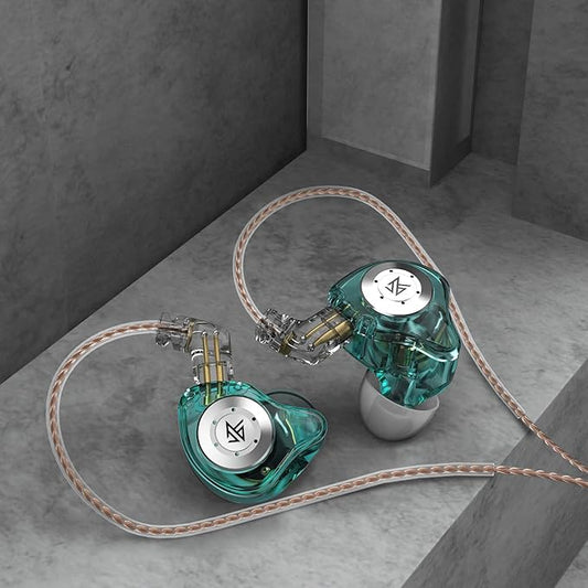 KZ EDX PRO Wired Earbuds with Microphone, Noise Isolating in Ear Headphones Powerful Bass IEM Earphones, Tangle-Free Cord 3.5mm Audio Jack Compatible with Phones Android Tablets Laptops(Cyan with Mic)