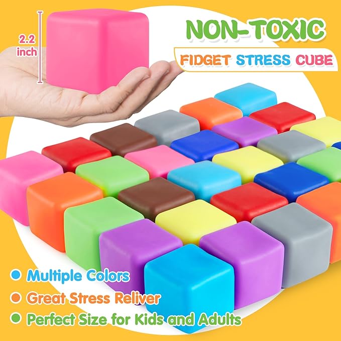 Slow Rising Stress Cube 30 Pack, Square Cube Fidget Ice Cube Stress Balls, Dough Stress Balls Soft Fidget Squishy Toys for Anxiety Relief, Pull Stretch Squishy Toy, Classroom Prize Box Toys (30PACK)