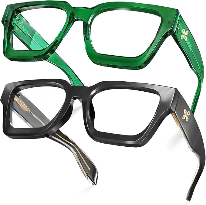 VISOONE 2 Pack Blue Light Blocking Glasses Rectangle Frame and Chic Preppy Look for Women Men RIVER