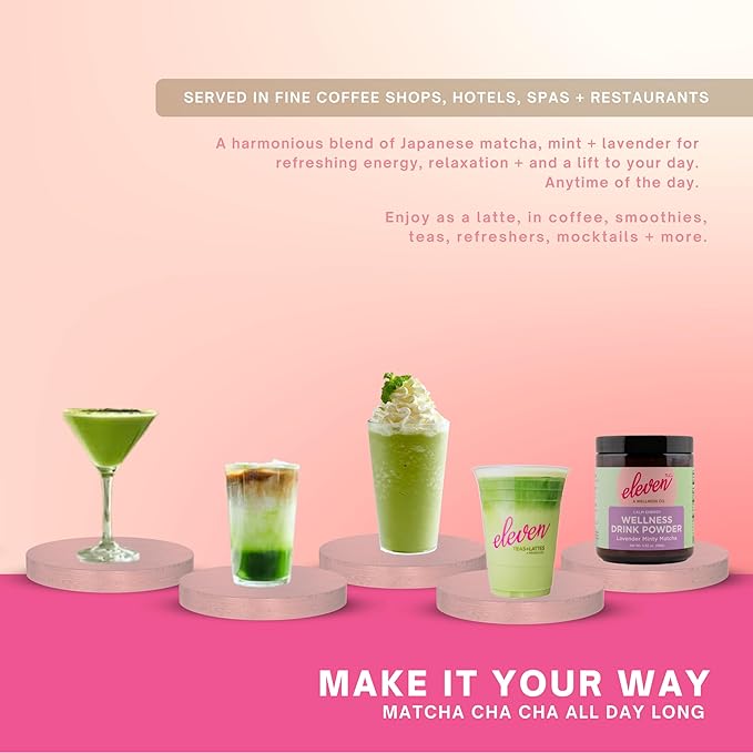 eleven TLC, Minty Lavender Japenese Matcha Powder Wellness Drink Mix, Lavender Matcha Latte Mix, Matcha Latte Powder, Calm Energy, L'theanine, Vegan, Gluten Free, Keto Friendly, 63 Servings