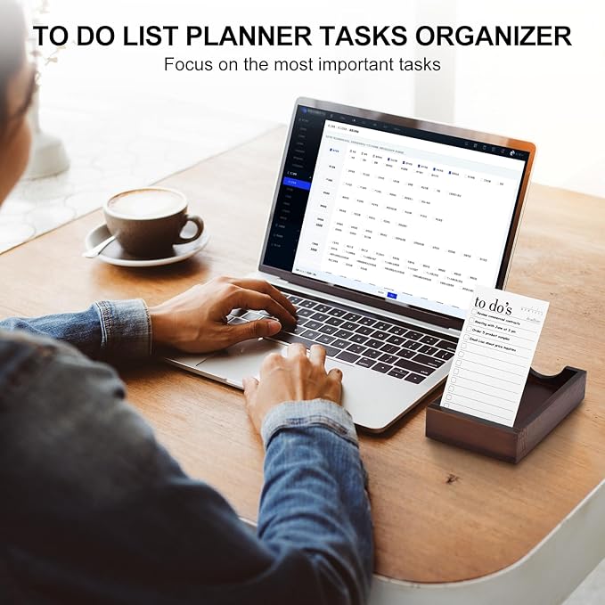 Daily To Do List Planner - 50 ToDo Checklist Cards 3x5'' with Wooden Stand - Undated Daily Planner Notepad Perfect for Daily Tasks and Goal Setting, Enhanced Productivity, Work Office Accessories