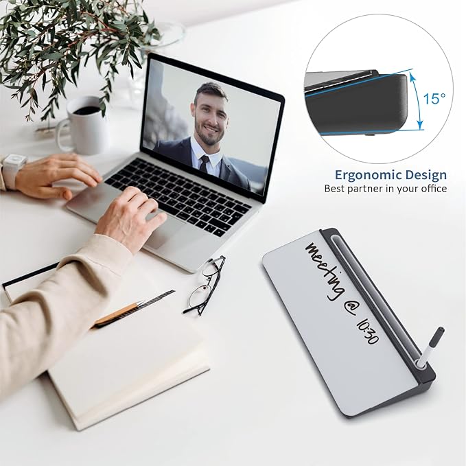 Audio-Visual Direct White Glass Desktop Notepad Set - Dry Erase Board with Marker, Eraser & Sticky Notes -