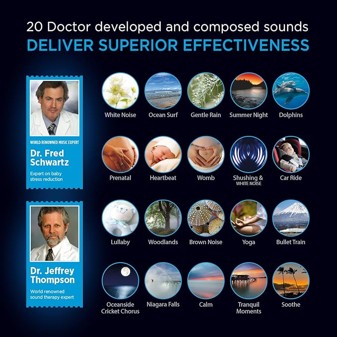 Sound Oasis Baby Sound Machine with Bluetooth - 20 Soothing Sounds, Portable, Includes New Help Booklet and Baby Sound Therapy App for Sleep and Relaxation, Black