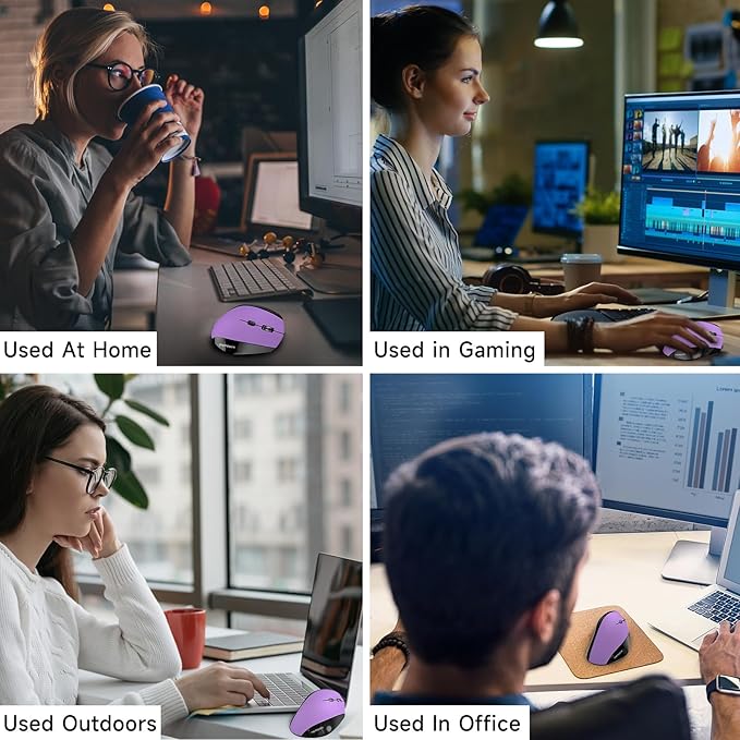 memzuoix Ergonomic Vertical Wireless Mouse - 2.4G Optical Cordless Mice with 3 DPI Levels (800/1200/1600) - Right-Handed Large Size Mouse for Laptop, Mac, PC, Desktop-Purple