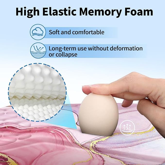 Ergonomic Mouse Pad with Wrist Rest Support, Mousepad with Comfortable Memory Foam Wrist Rest and Non-Slip PU Base for Pain Relief, Computer, Laptop, Office, Home (Pink Marble)