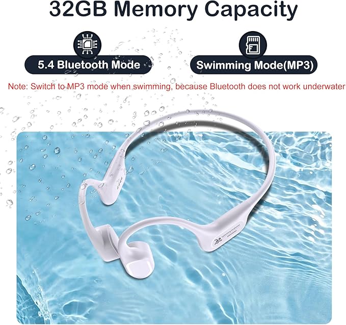 Bone Conduction Swimming Headphones, IP68 Waterproof Earbuds with 32GB MP3, Bluetooth 5.4 Open Ear Sport Earphones, Underwater Headphones for Swimming, Running, Cycling, Marathon-SurfAudio(violet)