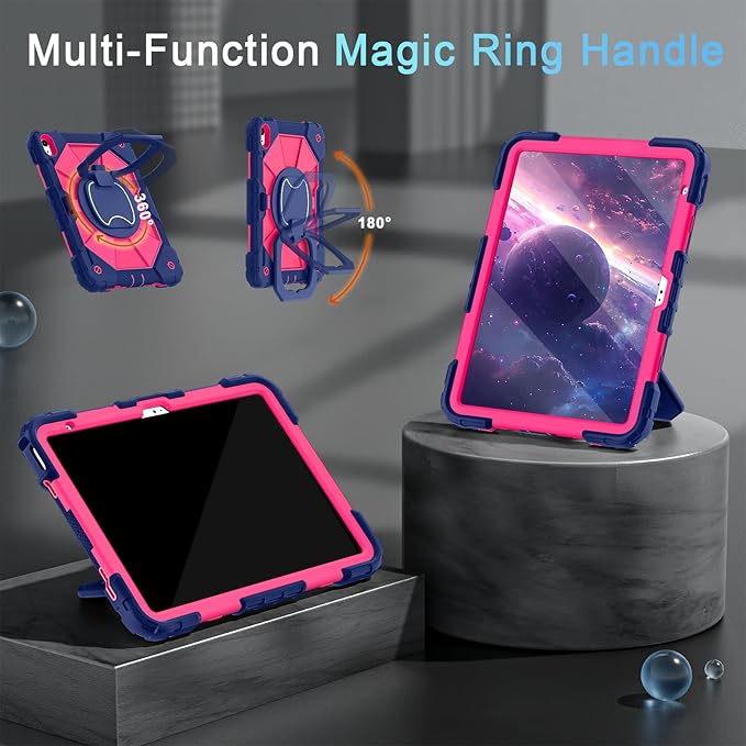 Case for iPad (A16) 11th Generation 11 Inch (2025)/iPad 10th Generation 10.9 Inch (2022),360° Rotating Stand i Pad Case 10th Generation with Screen Protector Pencil Holder,Navy Pink