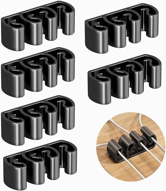 Cord Organizer, 6 Pcs Cable Clips, Cable Smooth Adjustable, Organise Mobile Phone Charging Cables, Suitable for Organising Bedside Cabinets, Walls, Desks, Cars (4-Hole)