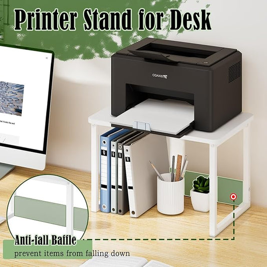 MARTY Printer Stand with Storage for Desk, Desktop Printer Stand Shelf Organzier for Home/Office Heavy Duty Printer Riser Under Desk Small Printer Table for Fax Machine Copier Scanner(White)