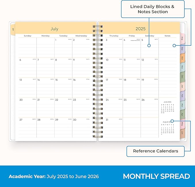 Blue Sky 2025-2026 Academic Year Weekly and Monthly Planner Calendar, July 2025 - June 2026, 12-Month, 5.8" x 8.6", Flexible Cover, Wirebound, Laminated Tabs, Storage Pocket, Borealis