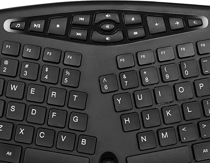 Adesso WKB-1600CB TruForm Media Wireless Ergonomic Keyboard & Optical Mouse Combo with 24 GHz RF Technology, Split Design, Adjustable DPI, and Multimedia Hotkeys