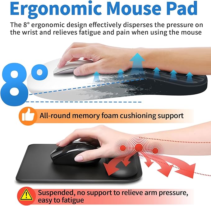 Ergonomic Mouse Pad with Wrist Rest Support, Mousepad with Comfortable Memory Foam Wrist Rest and Non-Slip PU Base for Pain Relief, Computer, Laptop, Office, Home (Forest-2)