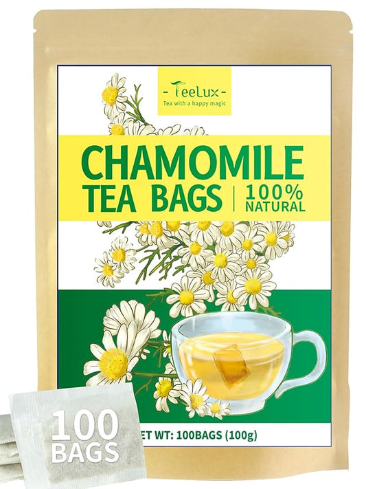 TeeLux Chamomile Tea Bags, 1g/bag, Natural Chamomile Flowers Tea, Mild & Smooth Taste, Caffeine Free, 100 Count