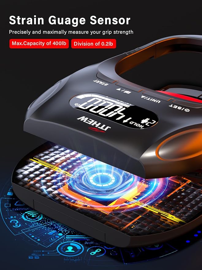 Grip Strength Tester Trainer - Electronic Hand Dynamometer of 400lbs/180kg & Grip strengthener with Adjustable Resistance for Sports