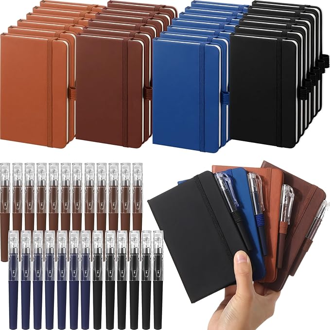 25 Pack Pocket Small Notebook Journals with Pen 5.6'' x 3.7'' Mini Journaling Notepads A6 Ruled Journals Hardcover Lined Notebook Bulk with Pen Holder for Office School Memo(Vintage Colors)