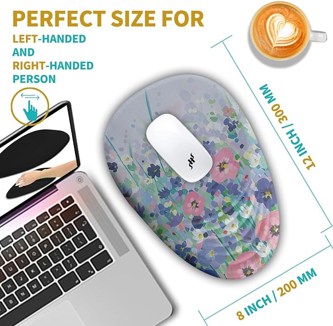 Hokafenle Ergonomic Mouse Pad Wrist Support with Stepped-Wedge Design, Wrist Rest Pain Relief Mousepad Filled with Memory Foam, Carpal Tunnel Mousepad for Wireless Mouse(12x8 inch, Painting Flowers)