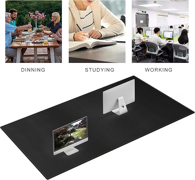 MAIDERN 66.9”x 27.5” Leather Desk Mat XL, Large Desk Pad, Reversible Cork & Leather Large Mouse pad for Desk, Waterproof Computer Desk Mat for Gaming Home Office (Black)