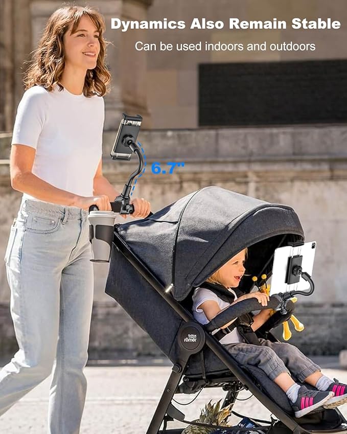 Spin Bike Tablet iPad Holder - Long Arm Gooseneck Tablet Mount Clamp for Indoor Bike Peloton, Treadmill, Wheelchair, Stroller, Exercise Bicycle Clamp for iPad Pro/Air/Mini, 4-13" Tablet Phone