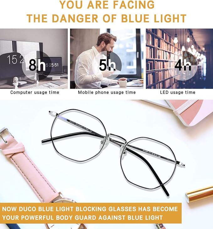 DUCO Small Round Blue Light Glasses For Women Men Blue Ray Blocking Glasses 8215